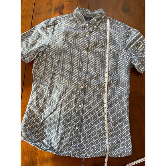 1901 Mens Medium Polo Short Sleeve Button Down All Cotton Regular Blue White - Picture 8 of 12